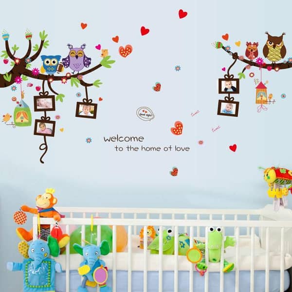 Owl Family Wall Sticker SK-9121 - Colorful Owl Tree House PVC Removable Wall Art for Kids' Room Decor