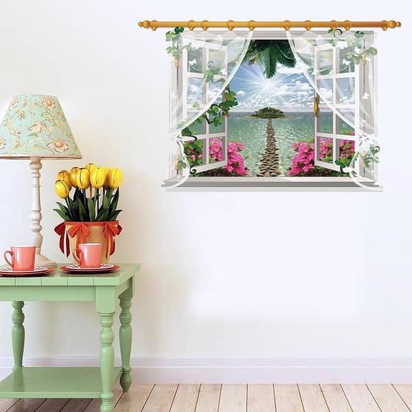 SK9020f Sunset View Flower Wall Sticker Vinyl Decals for Family Rooms