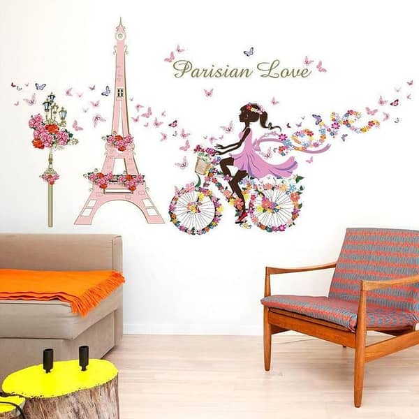 SK9006 Faery Bicycle Wall Sticker for Girls' Bedrooms, Living Rooms, and Cafes