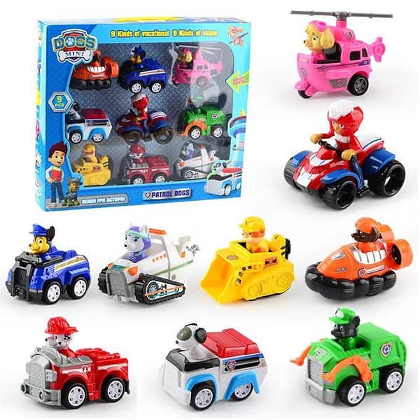 Paw Patrol Dog Rescue 9-Piece Pull Back Car Set for Kids - Patrulla Canina Ryder Action Figures Model Car Toy