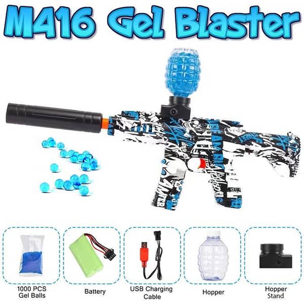 M416 Gel Blaster Electric Toy Gun with 1000 Gel Balls - Rechargeable - Blue