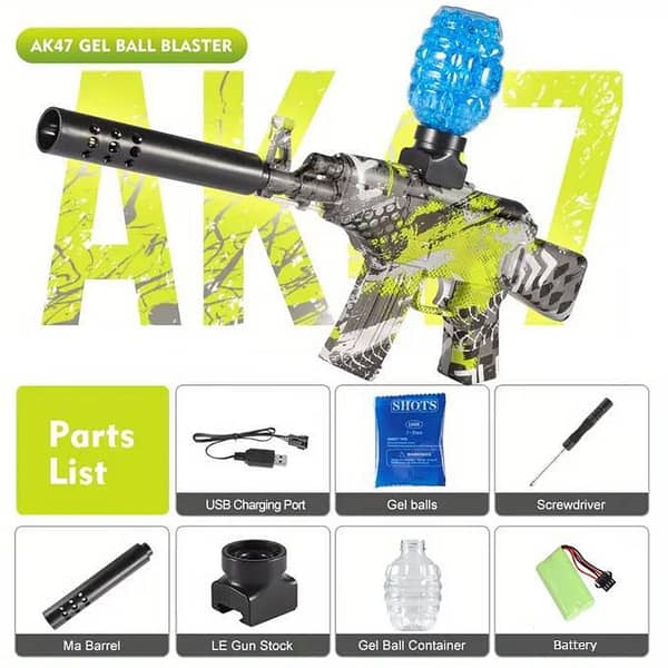 A-47 Gel Blaster Electric Toy Gun with 1000 Gel Balls - Green, Rechargeable