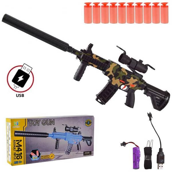 M416 Automatic Rechargeable Nerf Blaster Toy Gun - Approx. 80cm - Assorted Colors for Kids