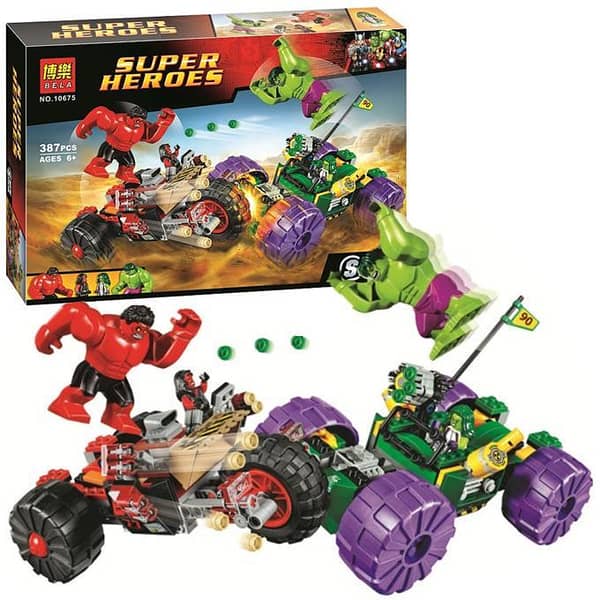 Bela 10675 Super Heroes Hulk Model Building Blocks - Red Hulk vs. Green Hulk