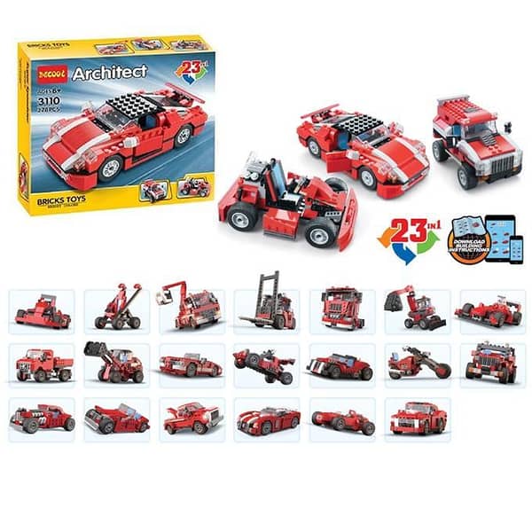 Decool: Architect Creator - 23 in 1 - Red Super Speedster Race Car Building Blocks Set - 3110