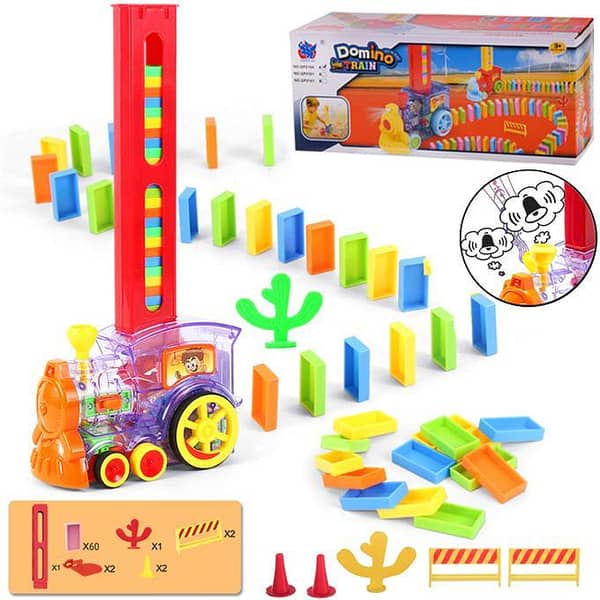 Domino Train Toy Set with 60 Colorful Domino Blocks for Educational Play - Ideal Gifts for Boys and Girls