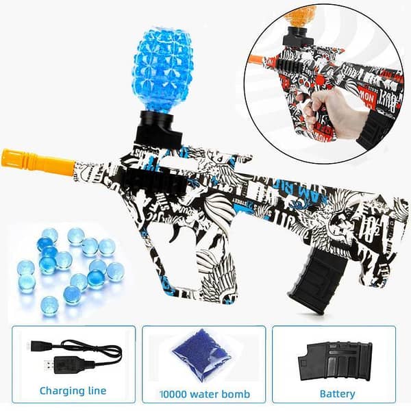Rechargeable Mini AUG Gel Blaster Toy Gun with 10,000 Gel Balls – Approximately 18 Inches – Various Colors