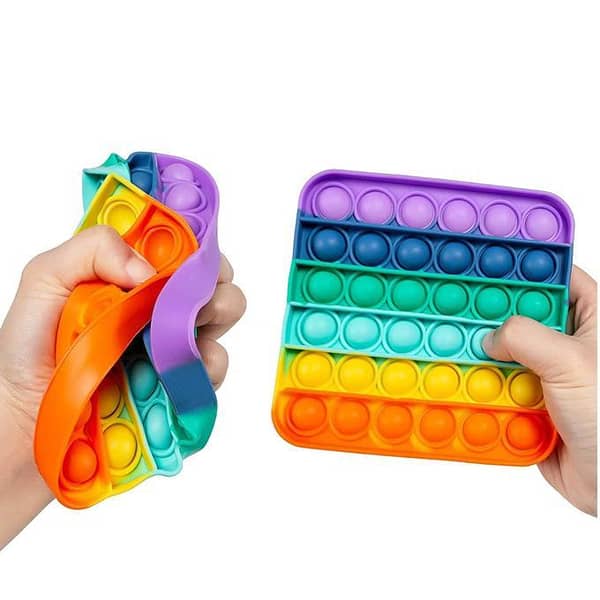 Push Pop Bubble Fidget Spinner Pop It Silicone Toy - 5 inches - Rainbow Square