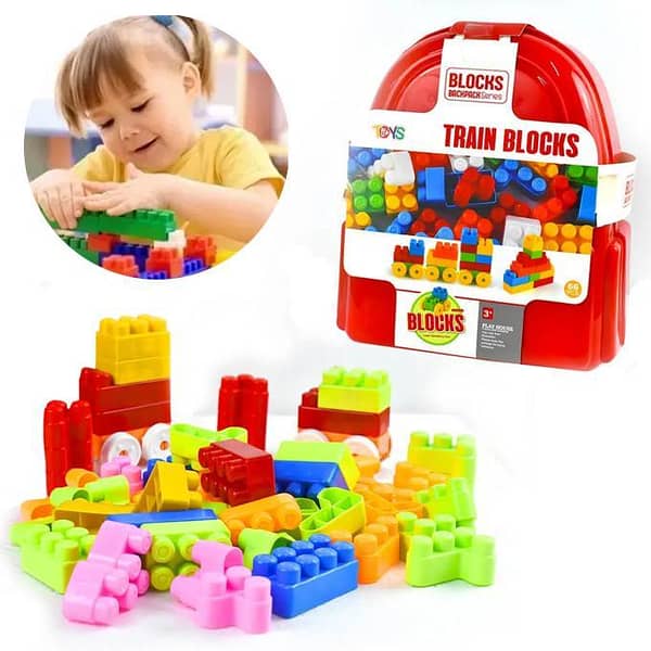 Train Blocks Backpack Series - 66 Piece Playset for Kids