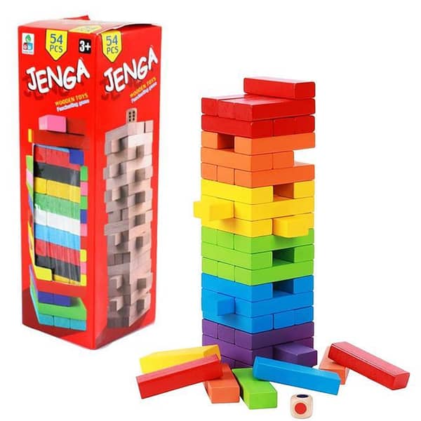 Jenga Mini Wooden Stacking Game Multicolor - 54 Pcs Multicolor Tetris Tower Stacking Game for Toddlers