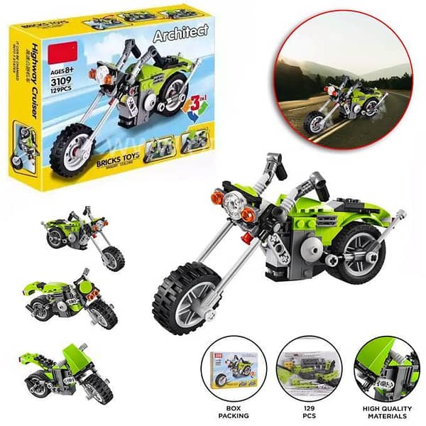 3-in-1 Architect Series Highway Cruiser Building Block Toy Set - Educational DIY Toy for Kids with 129+ Pieces and 3 Models