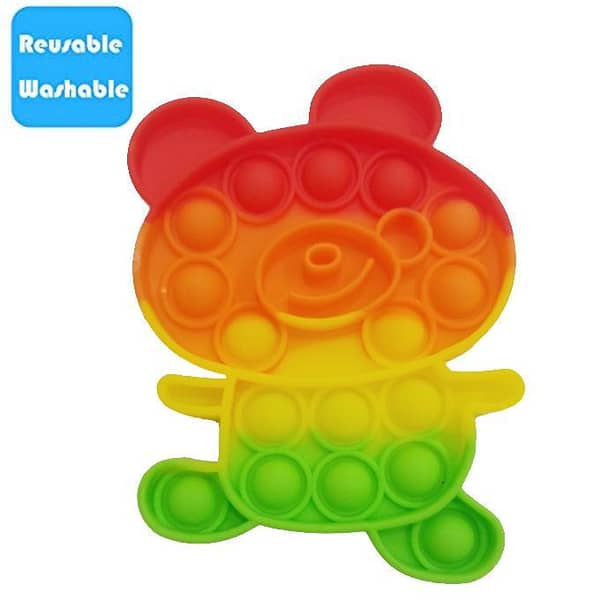 Planet X - Push Pop Bubble Fidget Spinner Pop It Silicone games - 5 inches - Rainbow Teddy Bear 2
