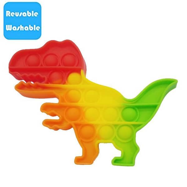 Push Pop Bubble Fidget Spinner Pop It Silicone Toy - 5 inches - Rainbow Dinosaur