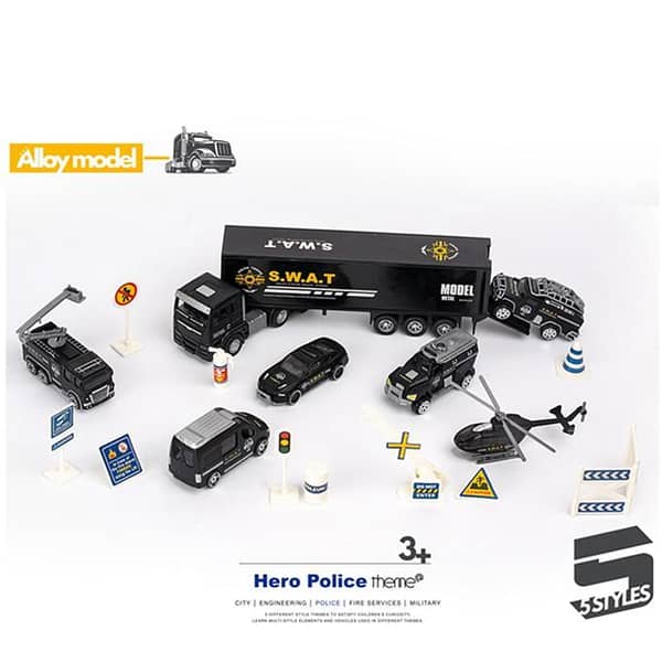 Metal Dinky Container Truck  With 3 pcs die cast SWAT Police theme