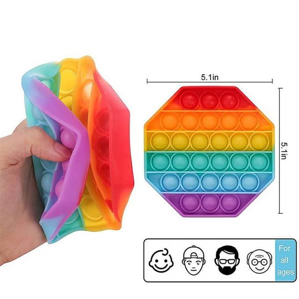 Push Pop Bubble Fidget Spinner Pop It Silicone Toy - 5 inches - Rainbow Octagon Hexagon