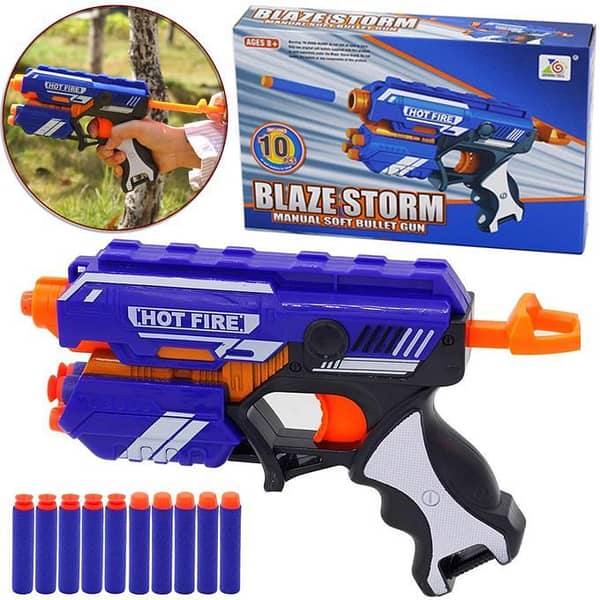 Blaze Storm 7036 Manual Pull Nerf Soft Dart Mini Toygun with 10 Soft Darts for Boys