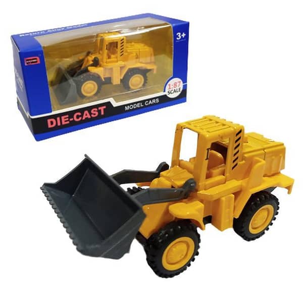 1:87 Scale Die Cast Bulldozer Shovel Truck - Construction Toy - Approximately 4 inches - Yellow