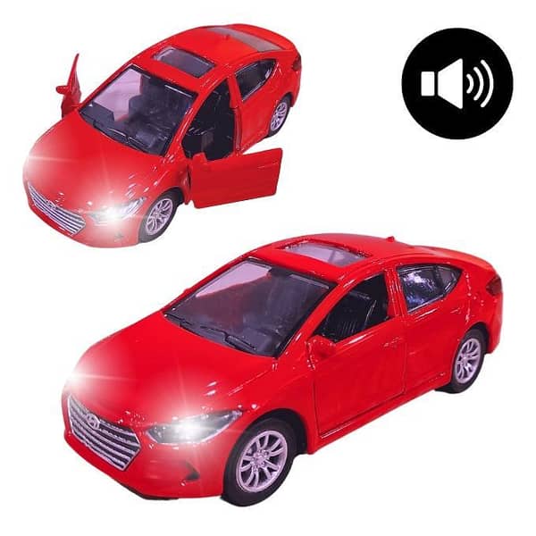 Hyundai Elantra 1:32 Scale Die-Cast Model Car with Lights and Sound - Alloy Toy Car with Opening Doors - Approx. 5 inches - Red