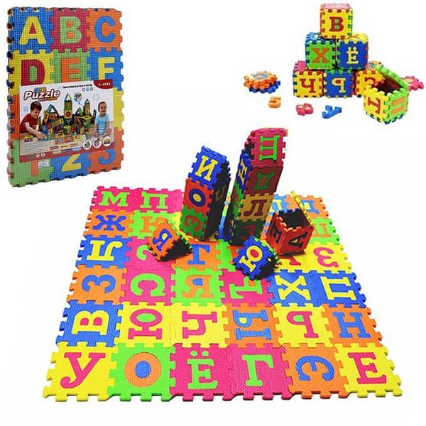 Eva Puzzle 36 Pcs Abc Foam Mats (9x9 cm) - Multi Color