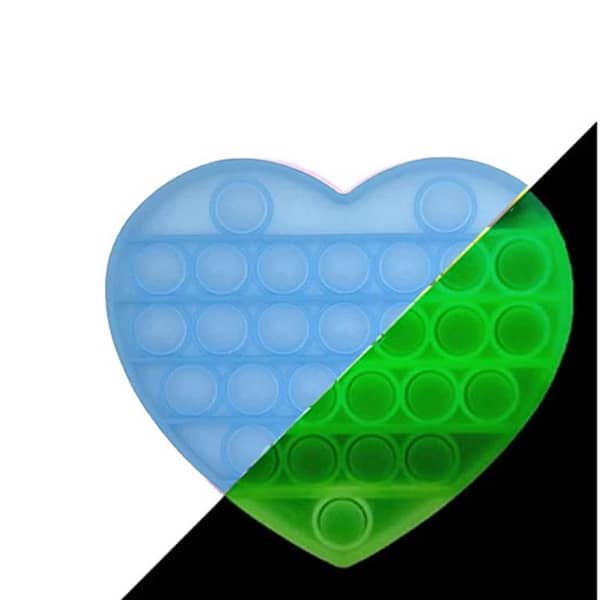 Heart-Shaped Blue Glow in the Dark Push Pop Bubble Fidget Spinner Toy - 5-Inch Silicone