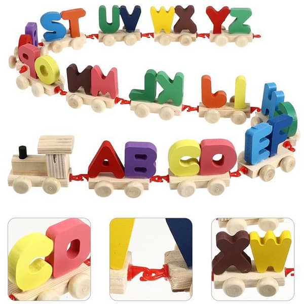 ABC Wooden English Alphabet Letter Train Playset for Kids - 27-Piece Educational Toy