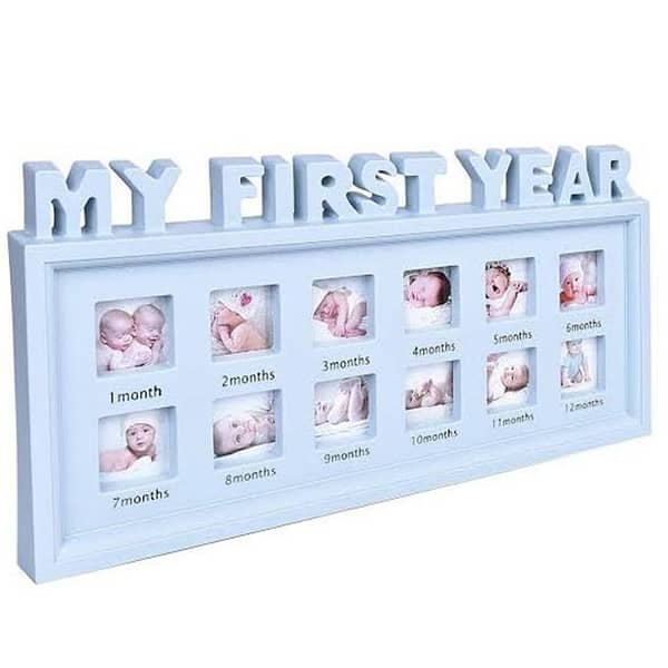 My First Year Baby Photo Frame for 12 Months - Capture Photos from 1 to 12 Months - Blue