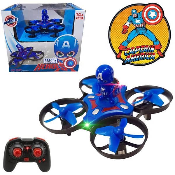 Captain America Mini Figure Remote Control Mini Drone - Rechargeable with Front and Back Lights - Blue