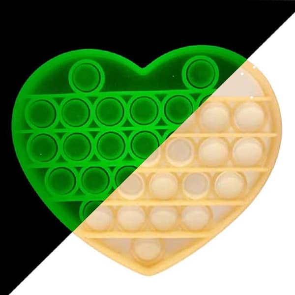 Push Pop Bubble Fidget Spinner Silicone Toy - Heart Shape, Glow in the Dark, 5 inches - Orange