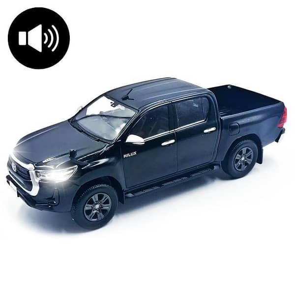 Toyota Hilux Vigo Die-Cast Model Toy Car for Kids – 5 Inches, 1:36 Scale, Black – Openable Front Door with Lights and Sound