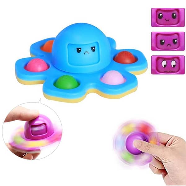 Face Changing Octopus Bubble Pop It Fidget Spinner Toy -  Blue