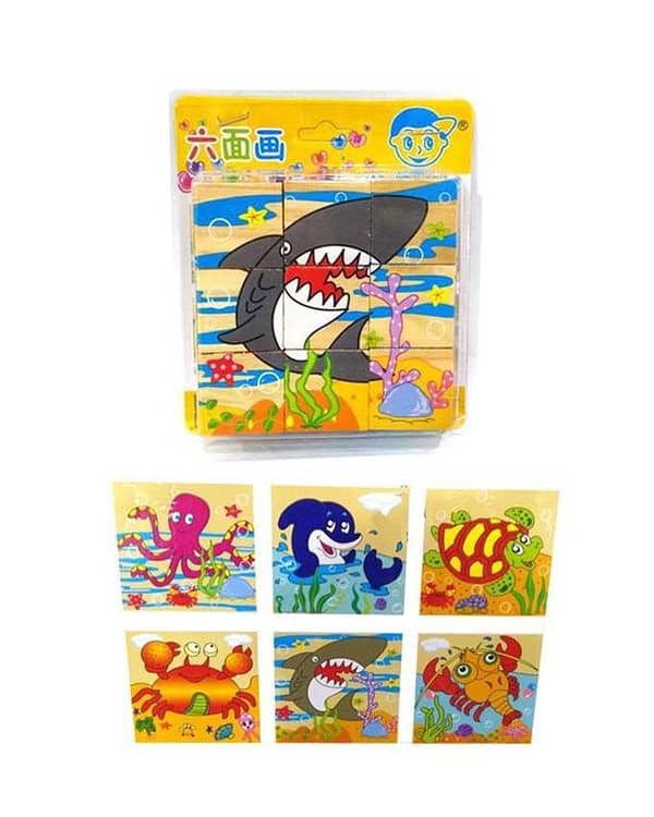 Cubical Wooden Puzzle Featuring Sea World Animals