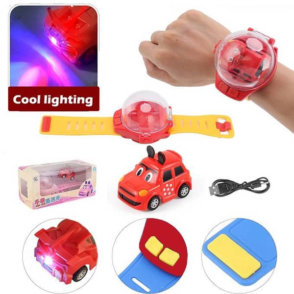 Micky Mouse Mini Watch Remote Control Car - 2.4GHz Rechargeable - Adjustable USB Charging Strap - Red