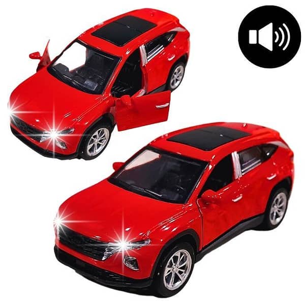 Hyundai Tucson 1:32 Scale Die-Cast SUV Model with Lights and Sound - Alloy Toy Car with Opening Front Doors - Red, 5-Inch