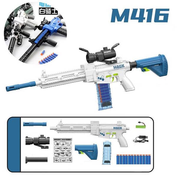 M416 Electric Automatic Assault Rifle Shooting Toy Gun with Soft Darts for Boys, Model No. 1216 - Multi-Color Assorted