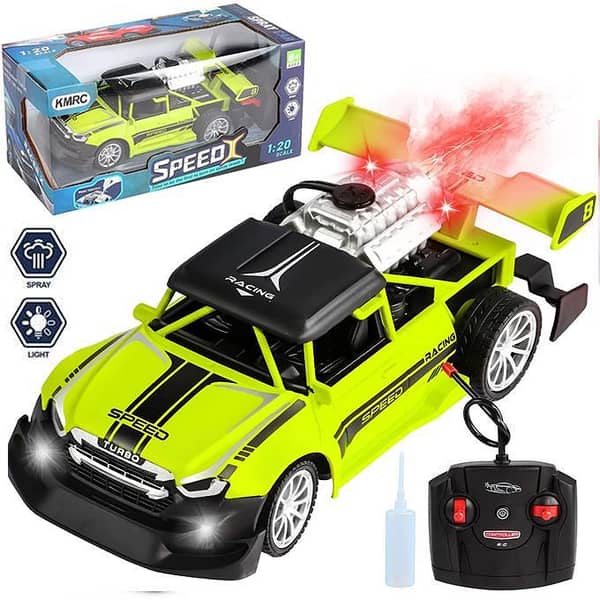 Remote Control Rock Monster Car - 1:20 Scale - With Lights and Flame Spray Function - Four Channel - Battery Operated - Green
