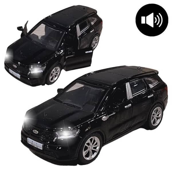 Kia Sorento 1:32 Scale Die-Cast Model SUV with Lights and Sounds - Black Alloy Toy Car with Opening Doors, 5-Inch Size