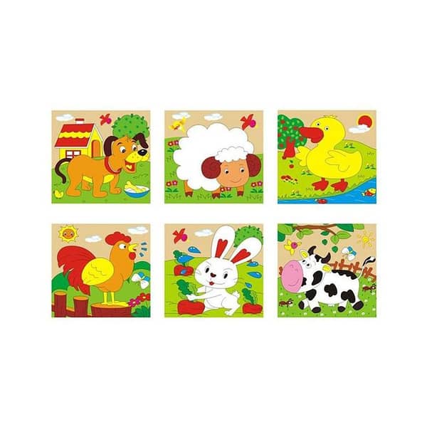 Set of 6 Wooden Farm Animal Puzzles in Multicolor