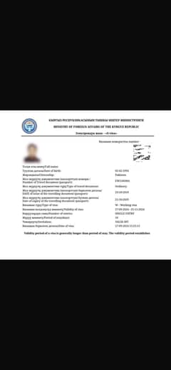 Kyrgistan work visa done bases available