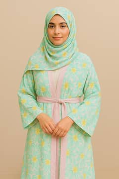 Elegant Mint Floral Abaya Set