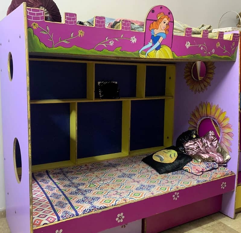 Cinderella bunk set with matching dressing table and cupboard 0
