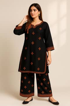 2 PCs women stitched  linen embroidered suit