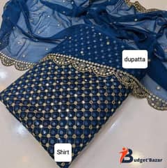 2 Pcs Women's Unstitched Chiffon Sequins Suit – Blue | Budget Bazar