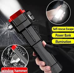 Rechargeable Flashlight with safety hammer