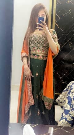 Green and orange lehanga
