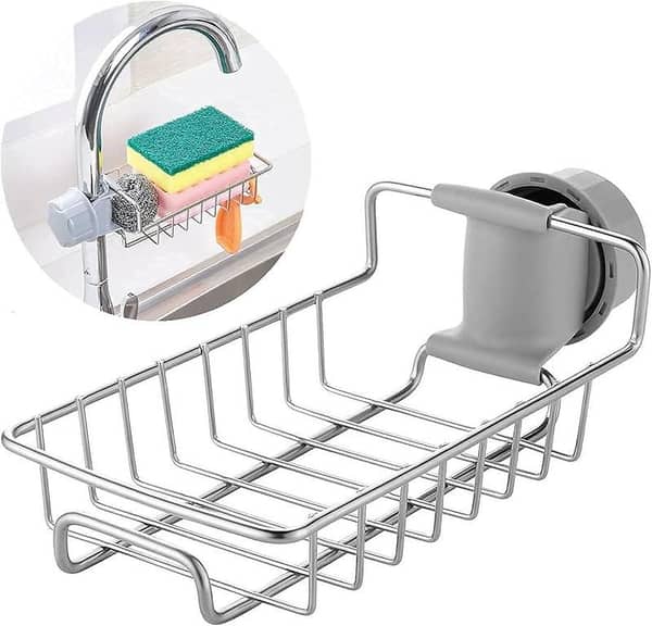 Online Karachi Stainless Steel Sink Caddy Organizer - Adjustable Faucet Rack & Sponge Holder for Kitchen and Bathroom
