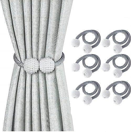 Parday 2pcs Curtain Tiebacks - Braided Rope with Pearl Buckles and Rings for Draperies