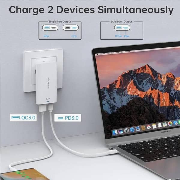 Choetech PD6011 67W Dual-Port GaN Charger with EU Plug - White
