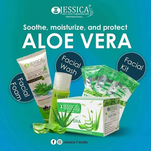 Jessica Aloevera Facial Care Set with Hydrating Foam, Tea Tree Wash, and Aloevera Sachet