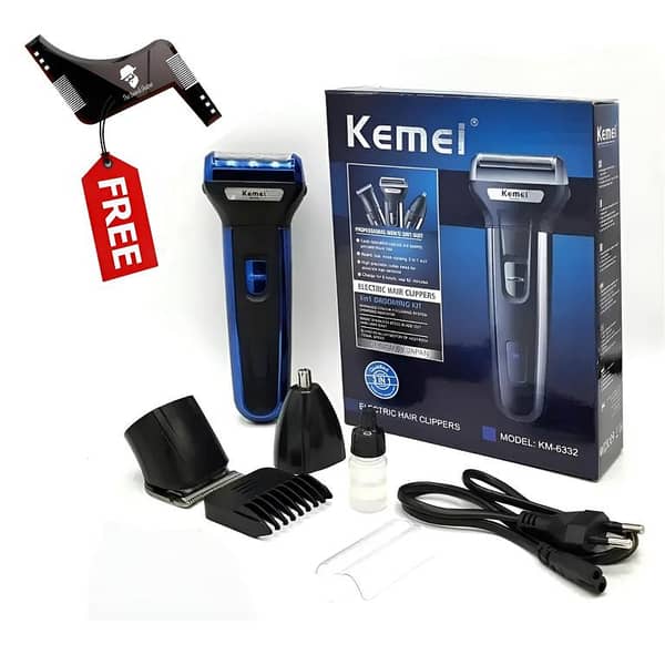 KM-6330 3-in-1 Rechargeable Shaving and Trimming Machine for Men - Grooming Kit with Hair Removal Clipper