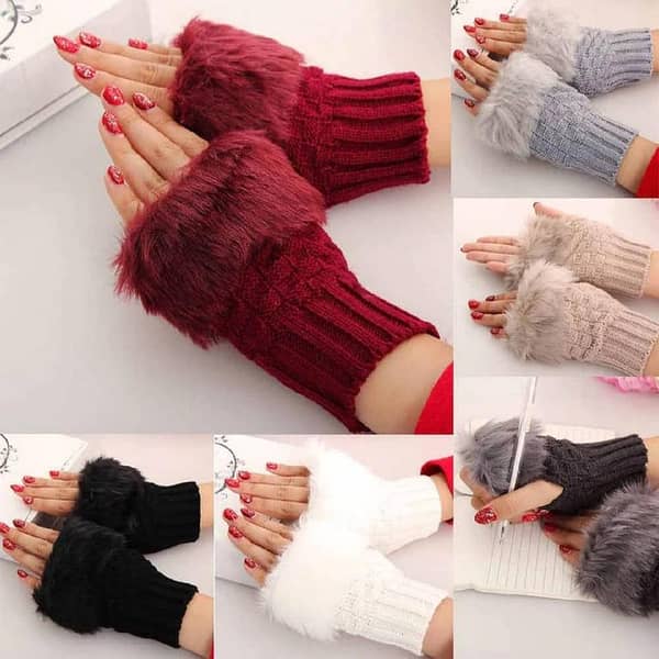 Online Karachi 1 Pair of Outdoor Winter Hand Warmer Breathable Gloves for Girl Random colors Half Finger Gloves Mittens Faux Rabbit Fur Hand Wrist Warmer Winter Fingerless Knitted Gloves for Women